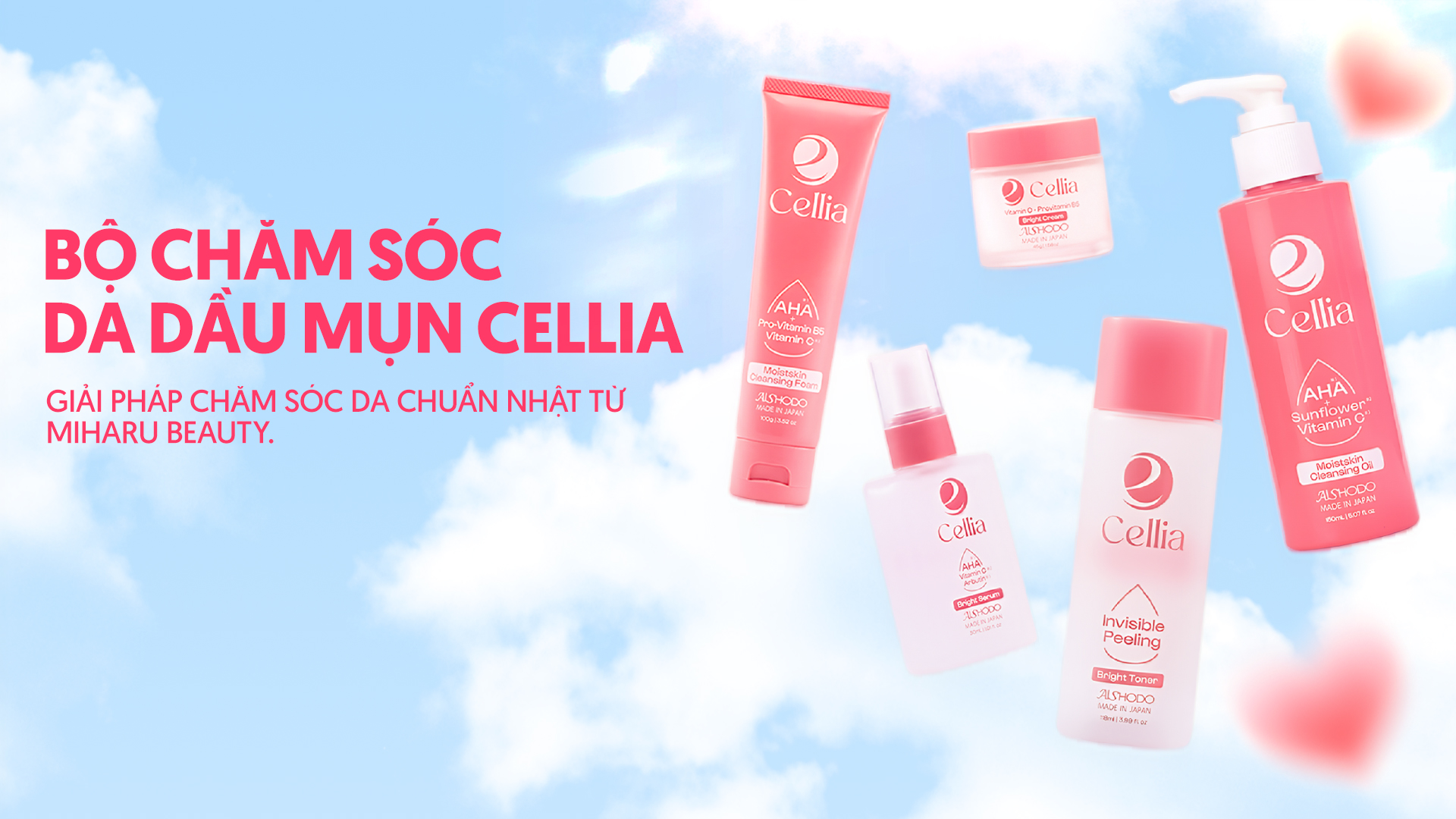 Bộ chăm sóc da dầu mụn CELLIA - Giải pháp chăm sóc da chuẩn Nhật từ Miharu Beauty.