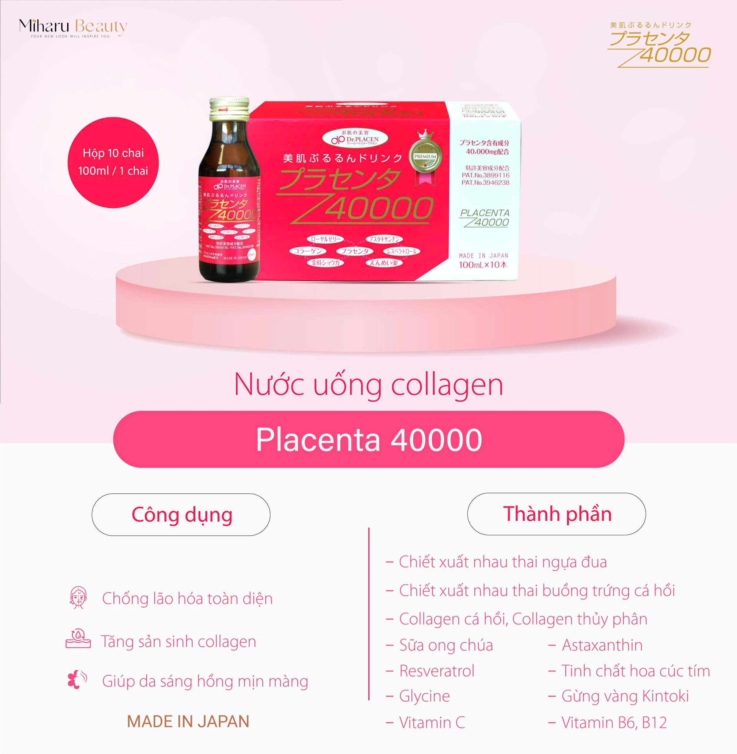 Nước uống đẹp da Placenta 40000 Premium 100ml