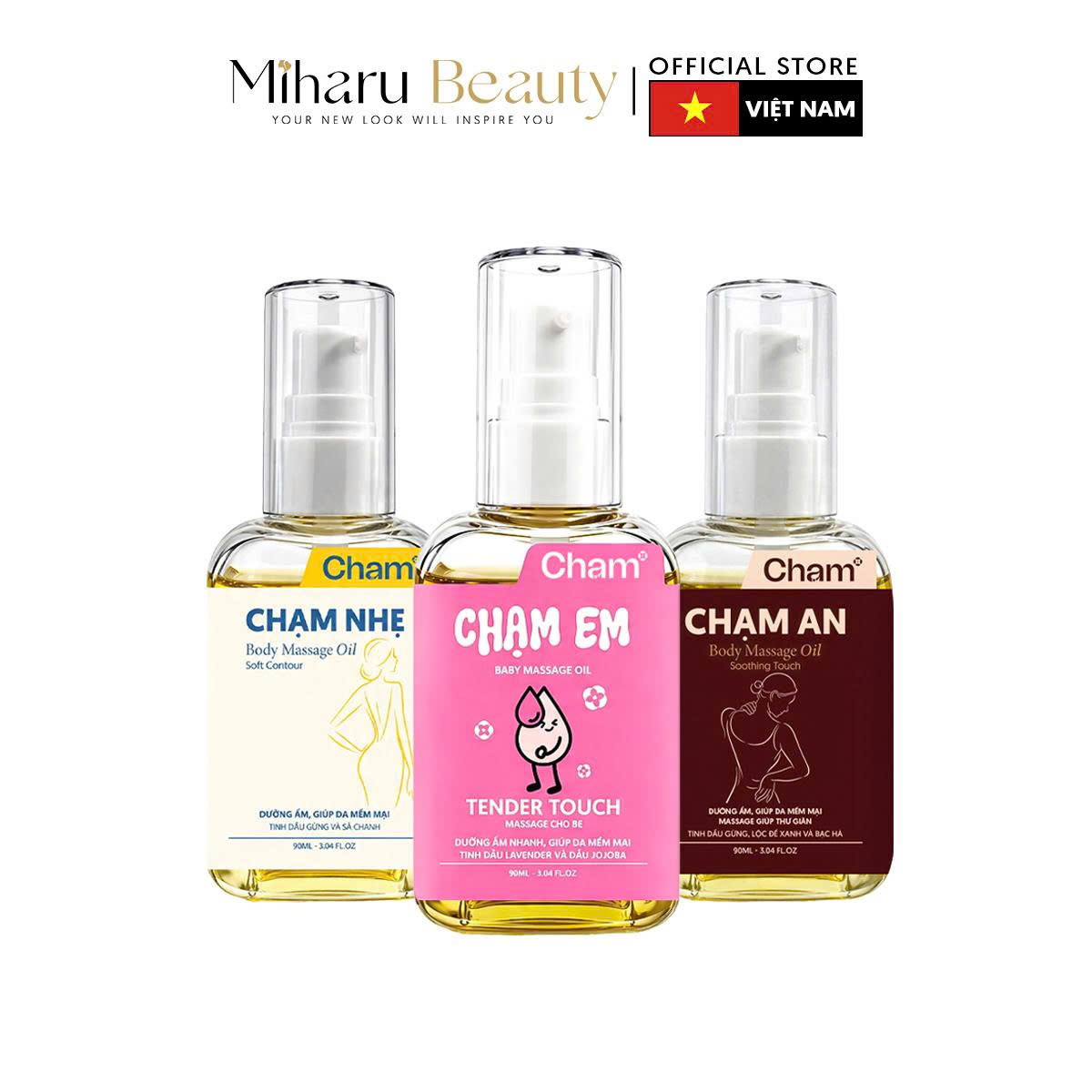 Combo 3 dòng dầu massage - Chạm Em, Chạm An, Chạm Nhẹ