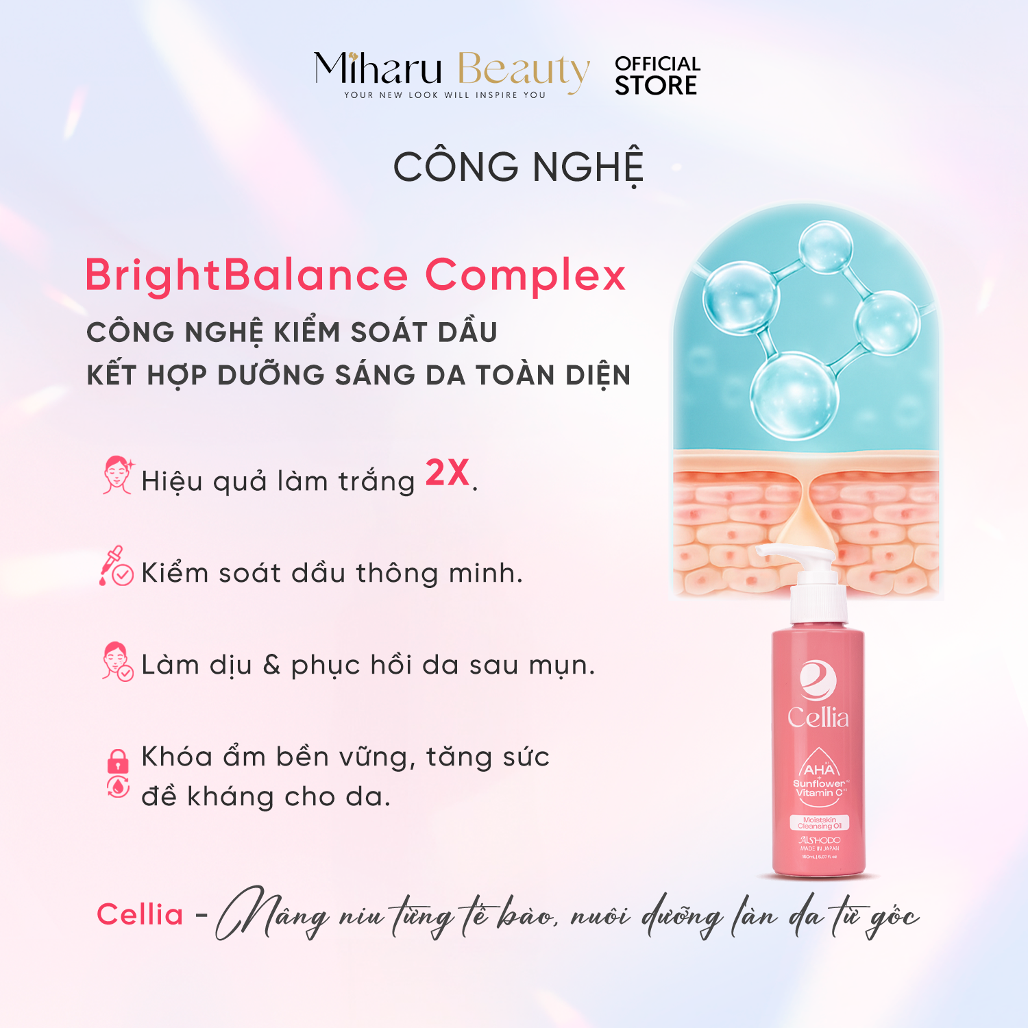 công nghệ dầu tẩy trang Cellia