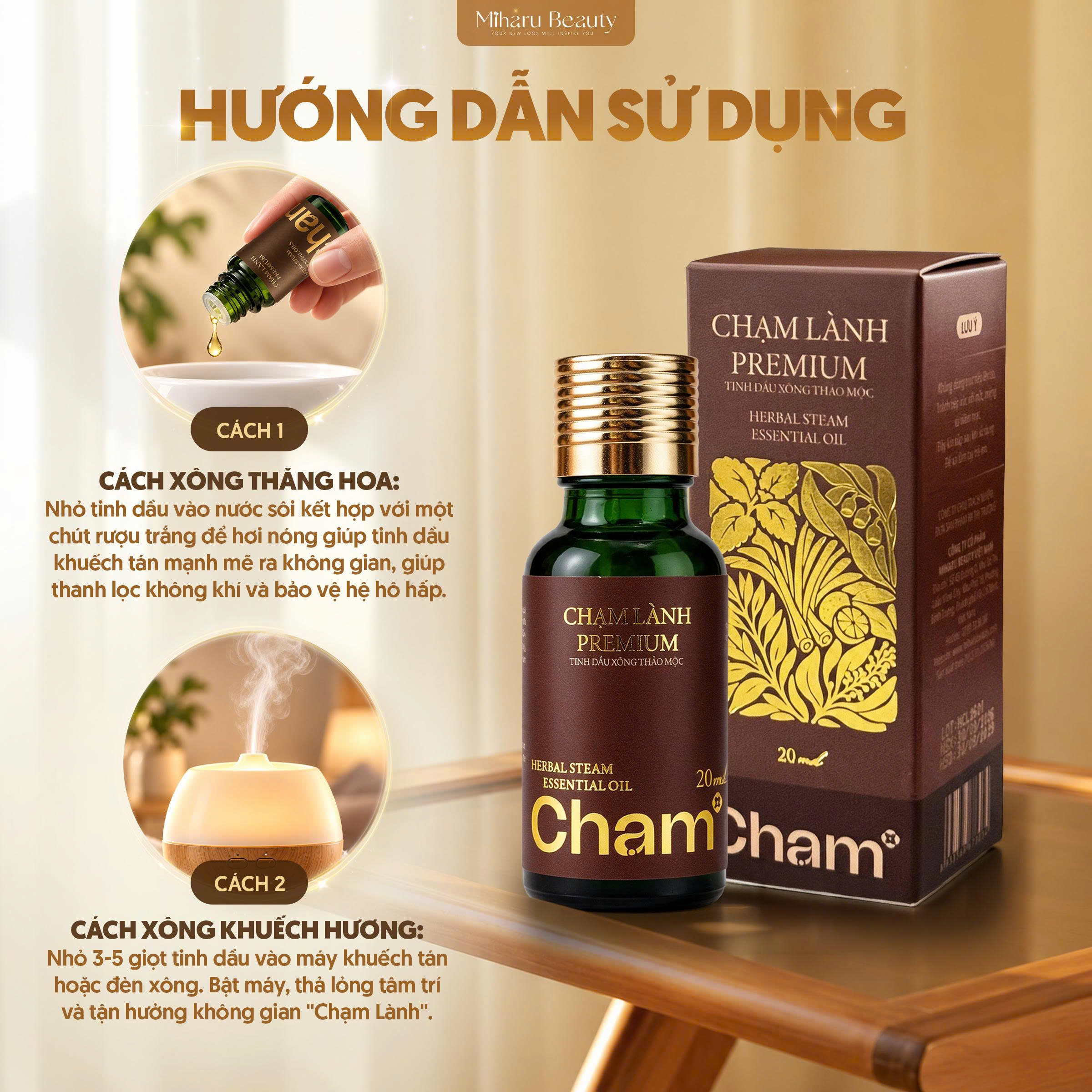 Hướng dẫn sử dụng - Chạm Lành Premium - Tinh dầu xông thảo mộc