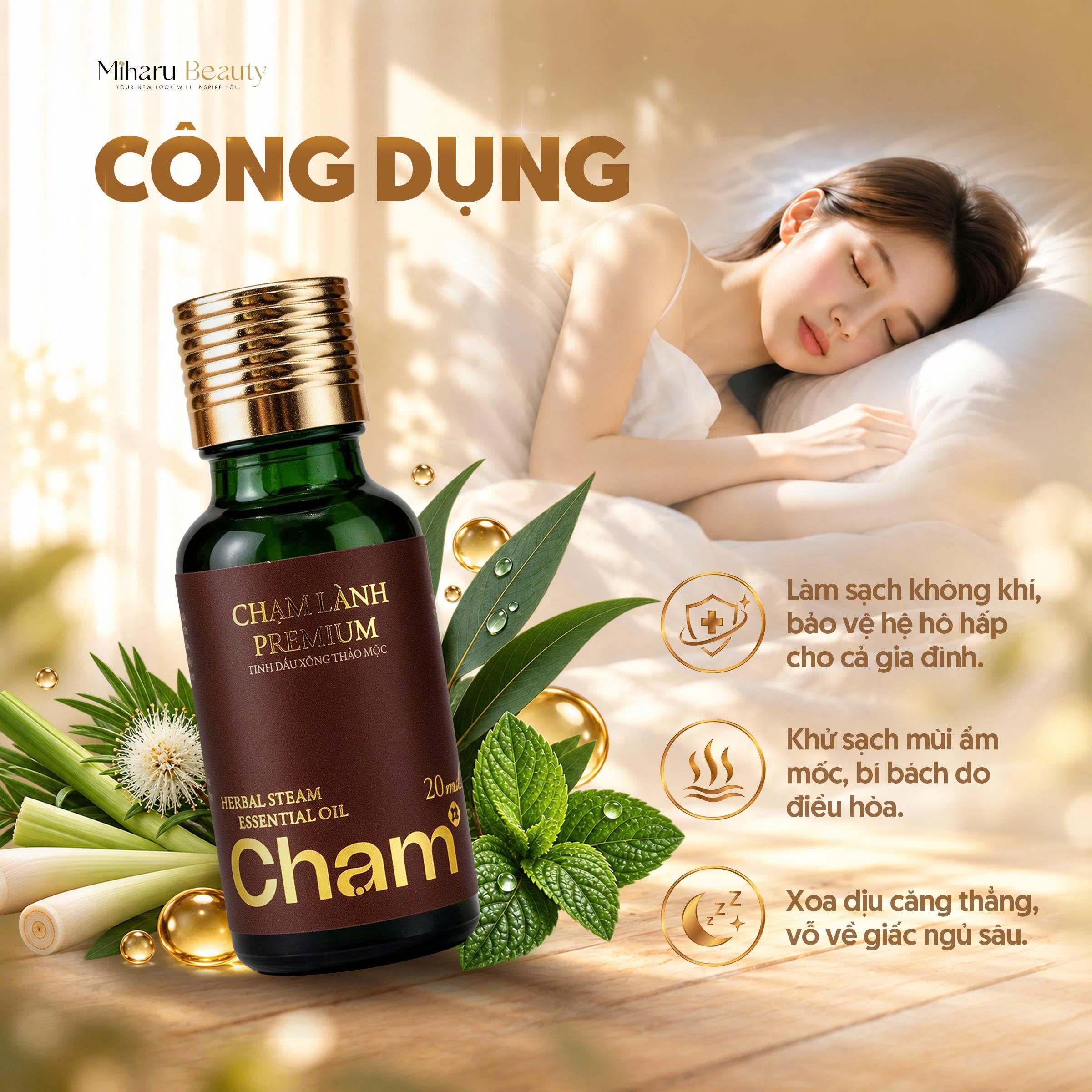 Công dụng - Chạm Lành Premium - Tinh dầu xông thảo mộc