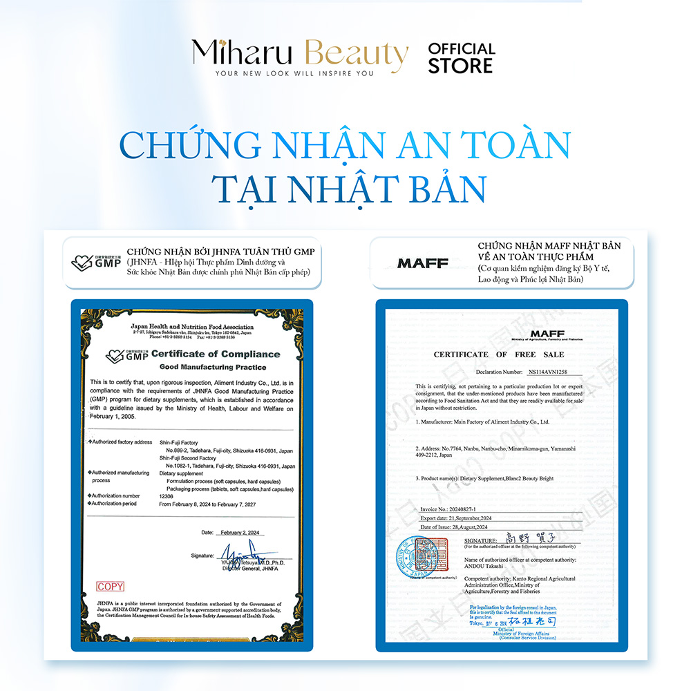 Giấy chứng nhận an toàn từ Nhật Bản