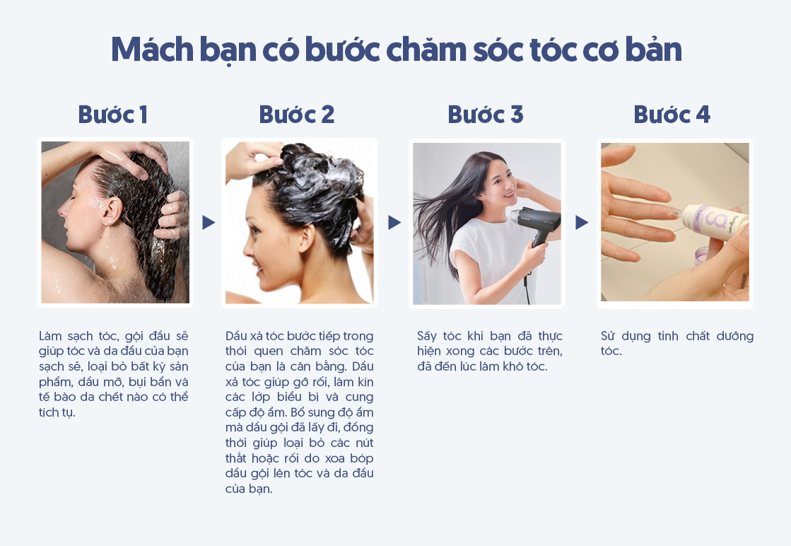 bước chăm sóc tóc cơ bản