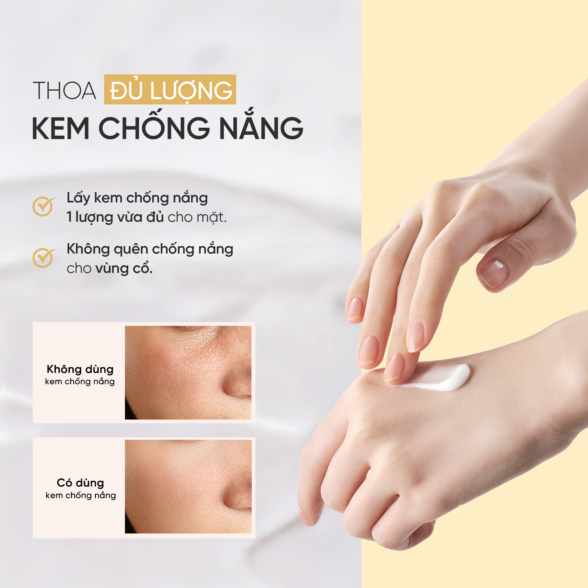 Hướng dẫn sử dụng kem chống nắng - thoa đều, thoa lên vùng cổ
