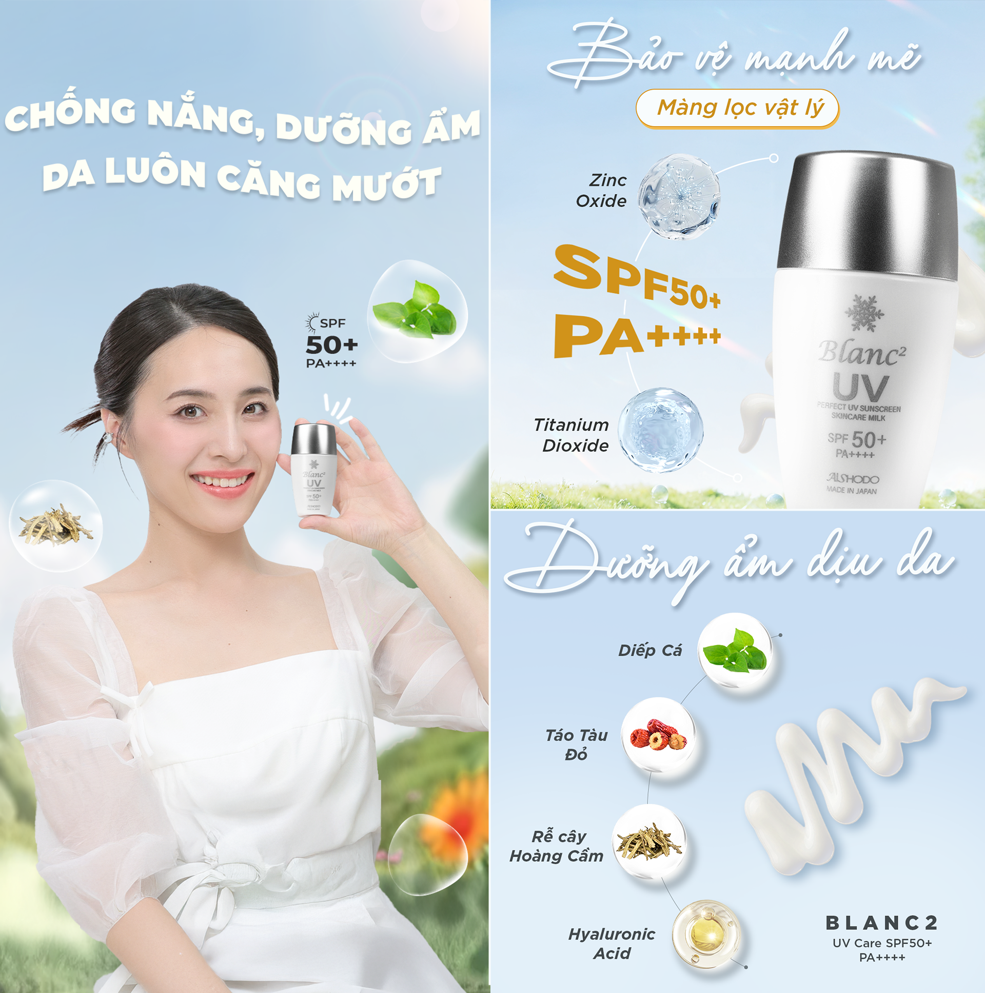 Sữa chống nắng vật lý dành cho da dầu và da nhạy cảm - Blanc2 UV Care SPF50+ PA++++