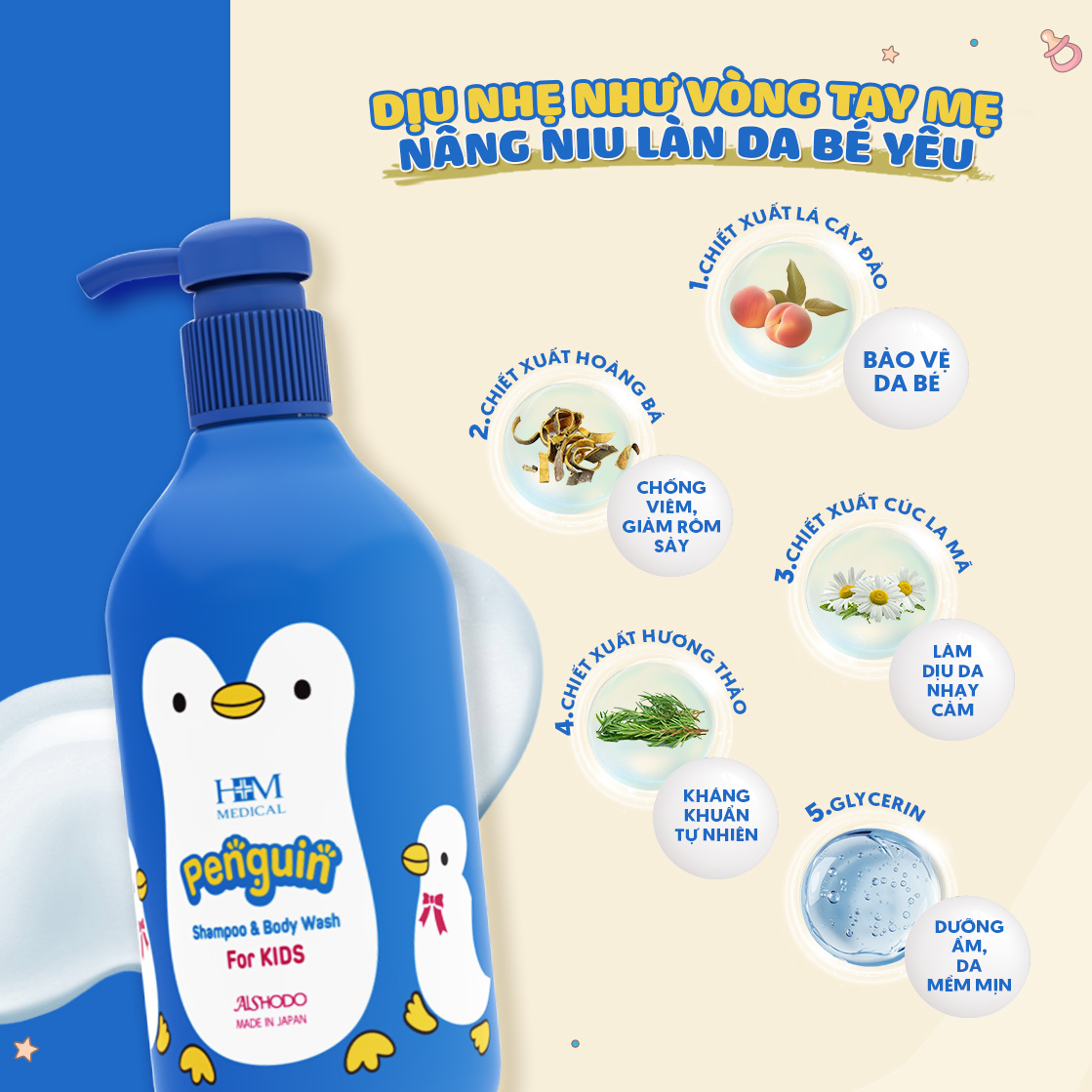 Chiết xuất thiên nhiên an toàn, giúp làm dịu da bé