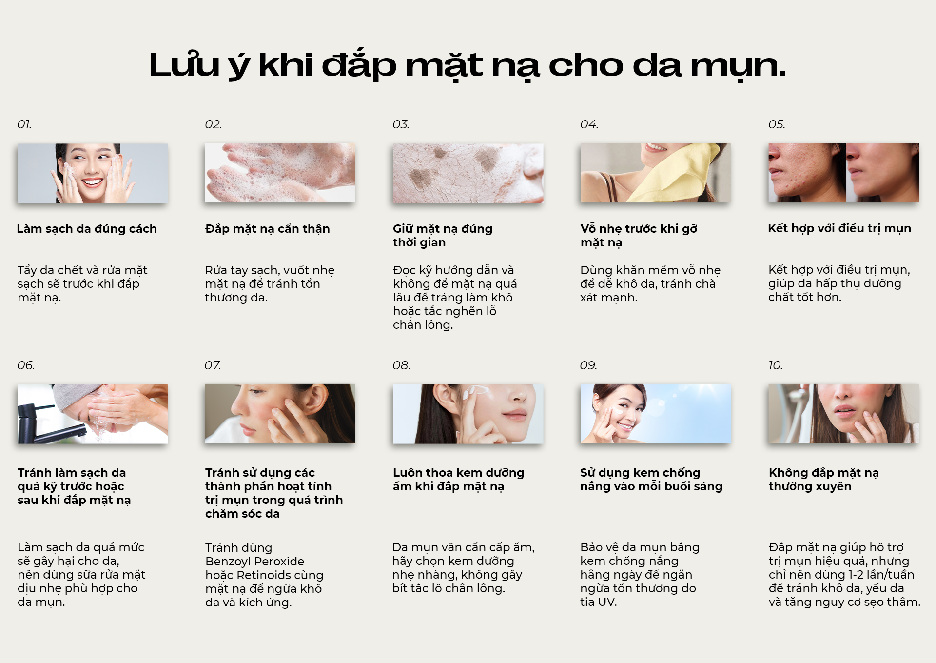 Lưu ý khi đắp mặt nạ cho da mụn