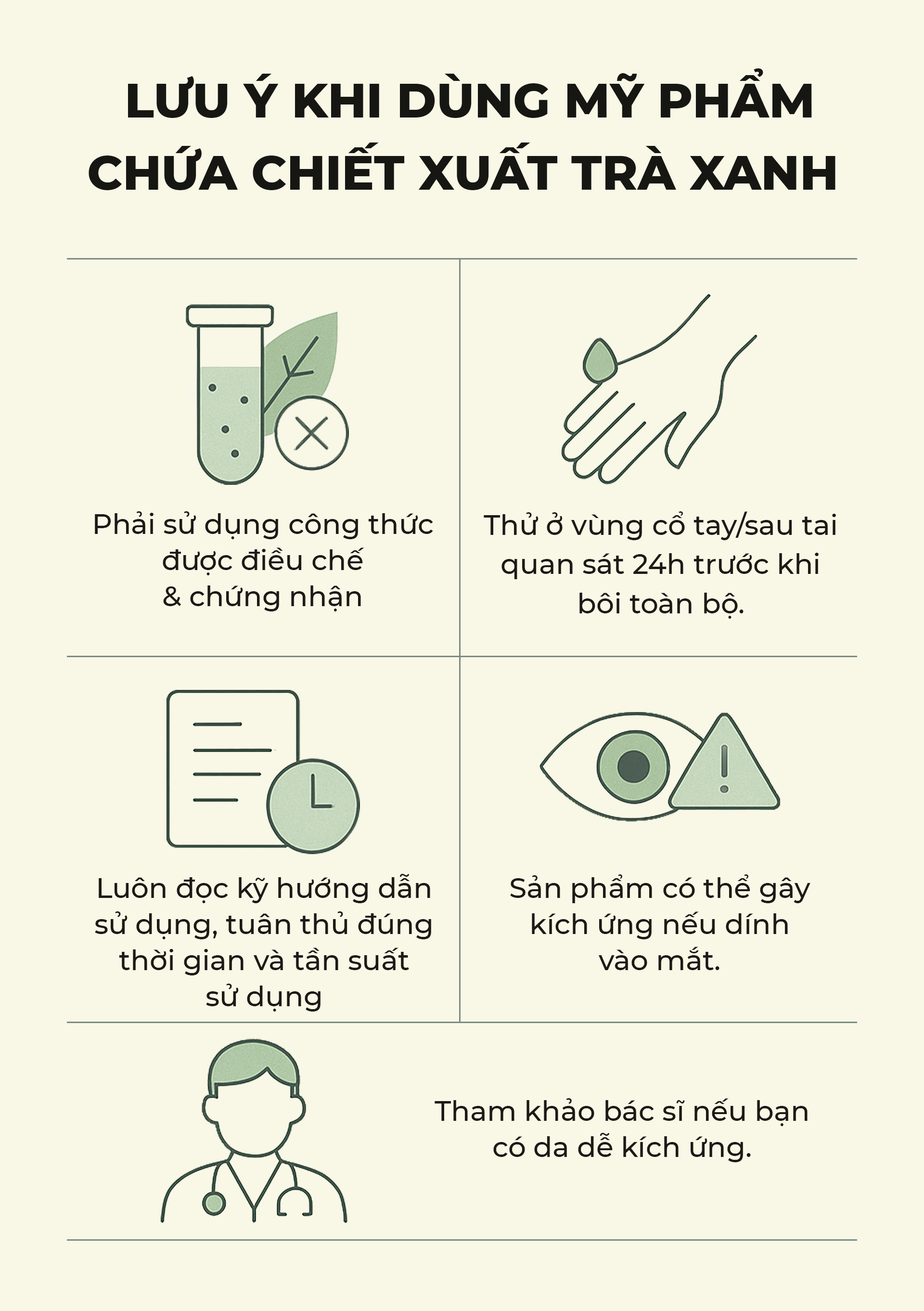 lưu ý khi sử dụng mỹ phẩm có chứa chiết xuất trà xanh