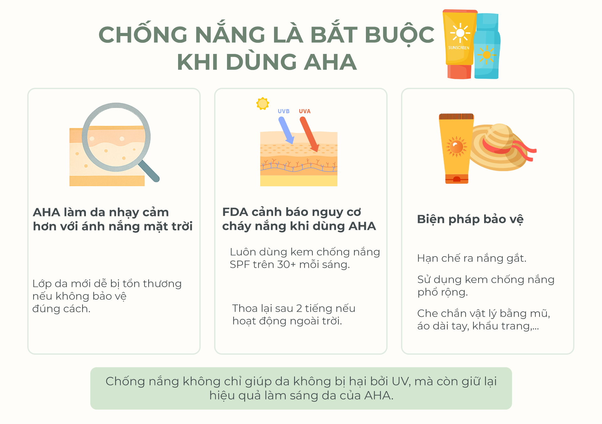Chống nắng là bắt buộc khi dùng AHA