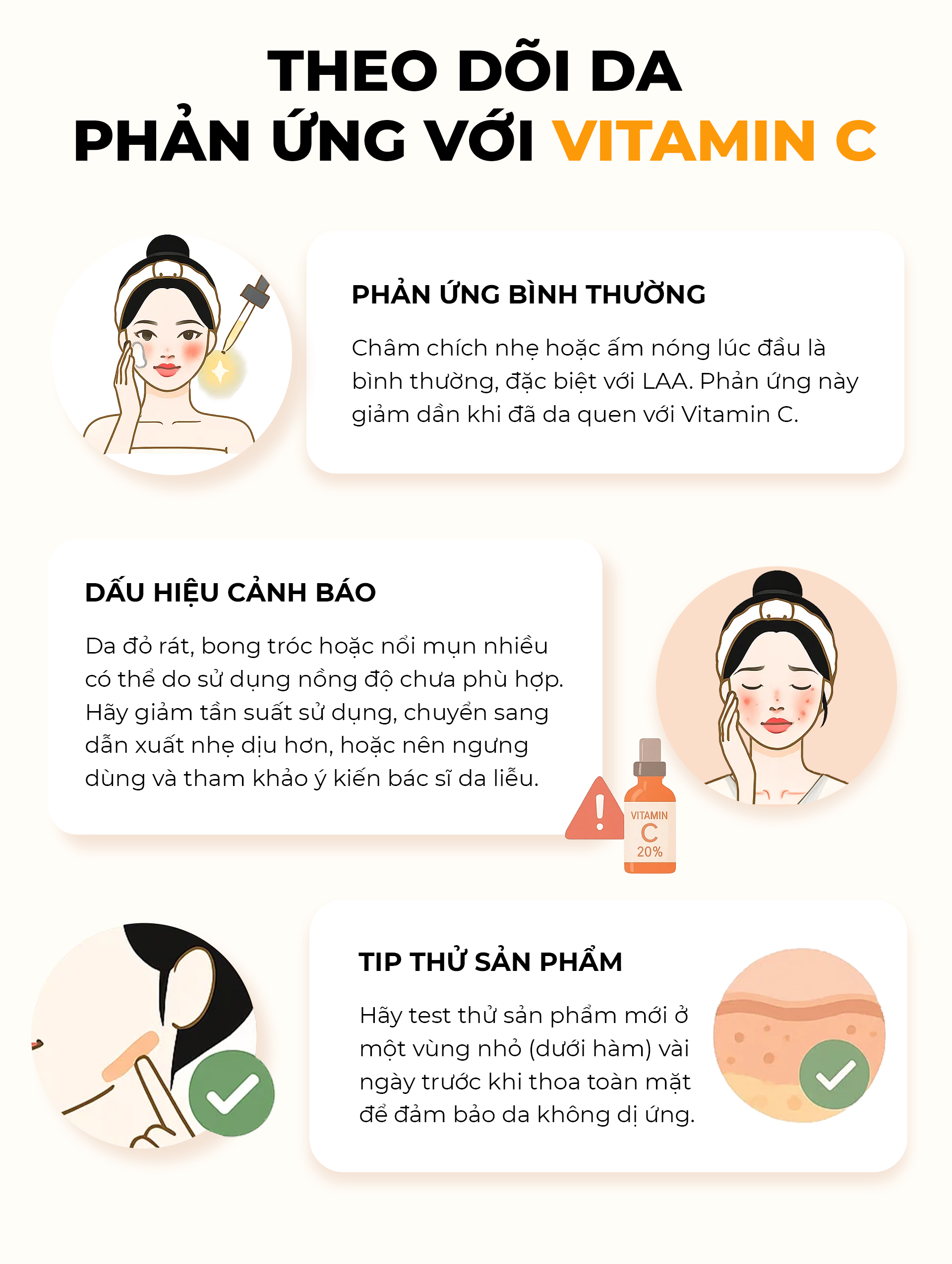 Theo dõi phản ứng của da với vitamin C