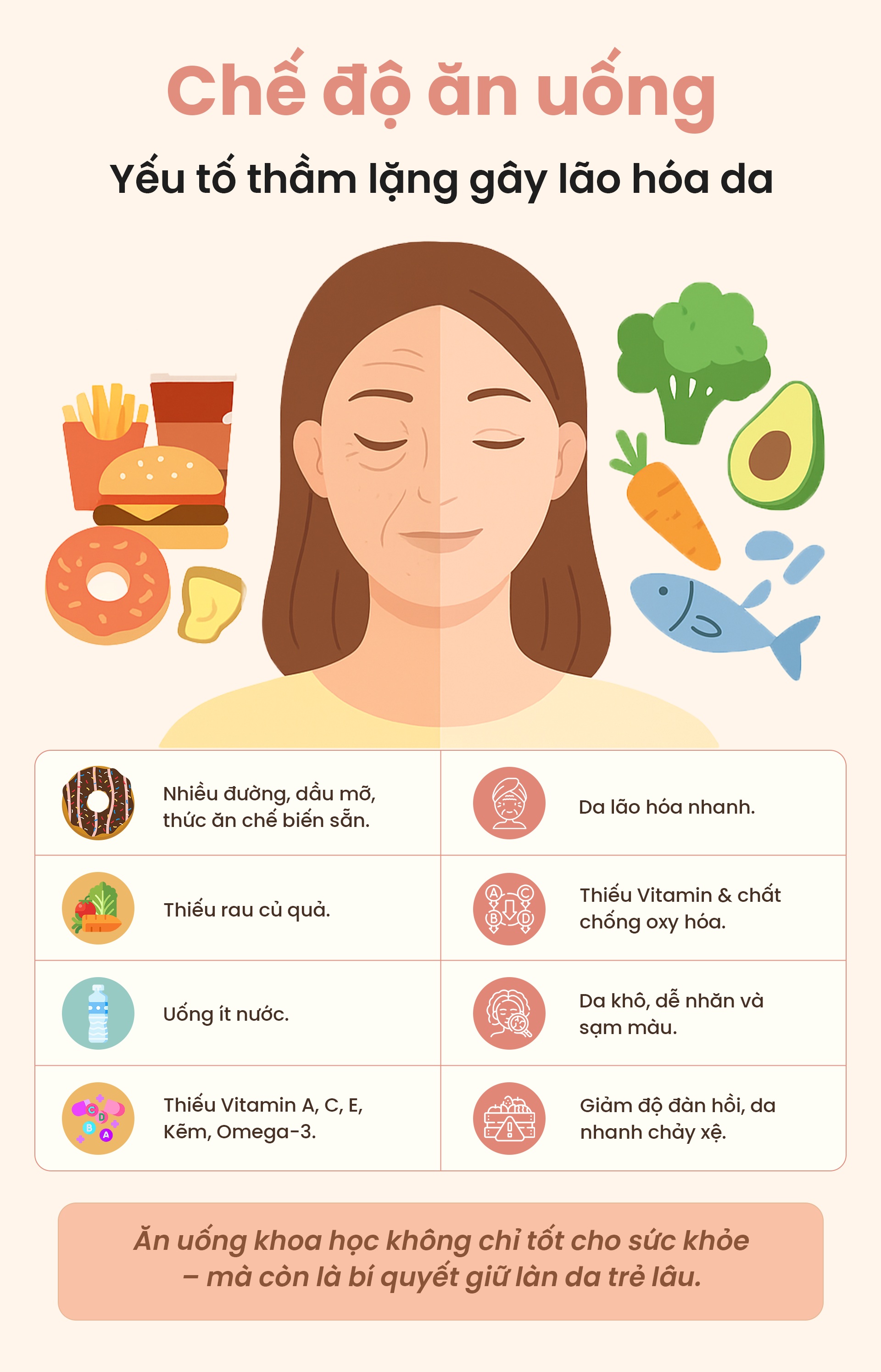 Nguyên nhân làm cho làn da lão hóa sớm - chế độ ăn uống