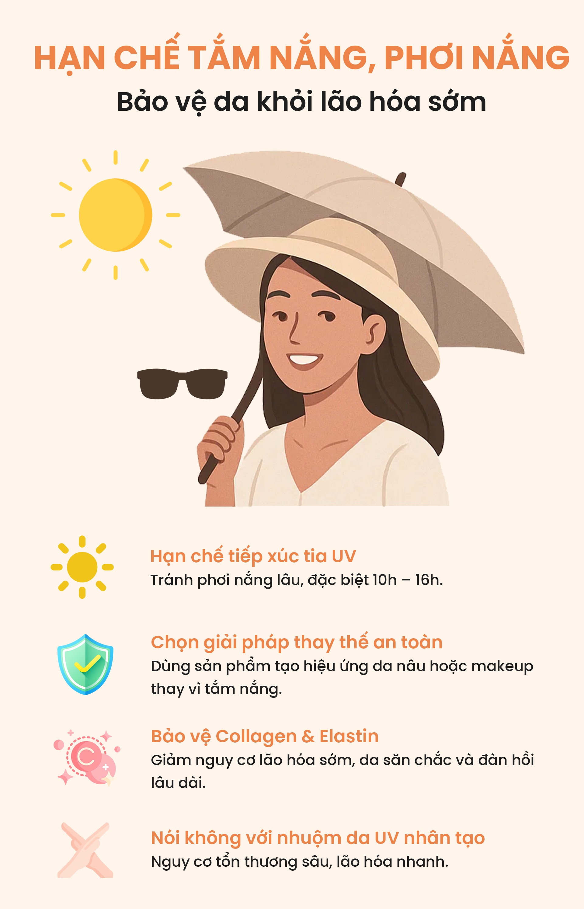 Hạn chế tắm nắng, phơi nắng