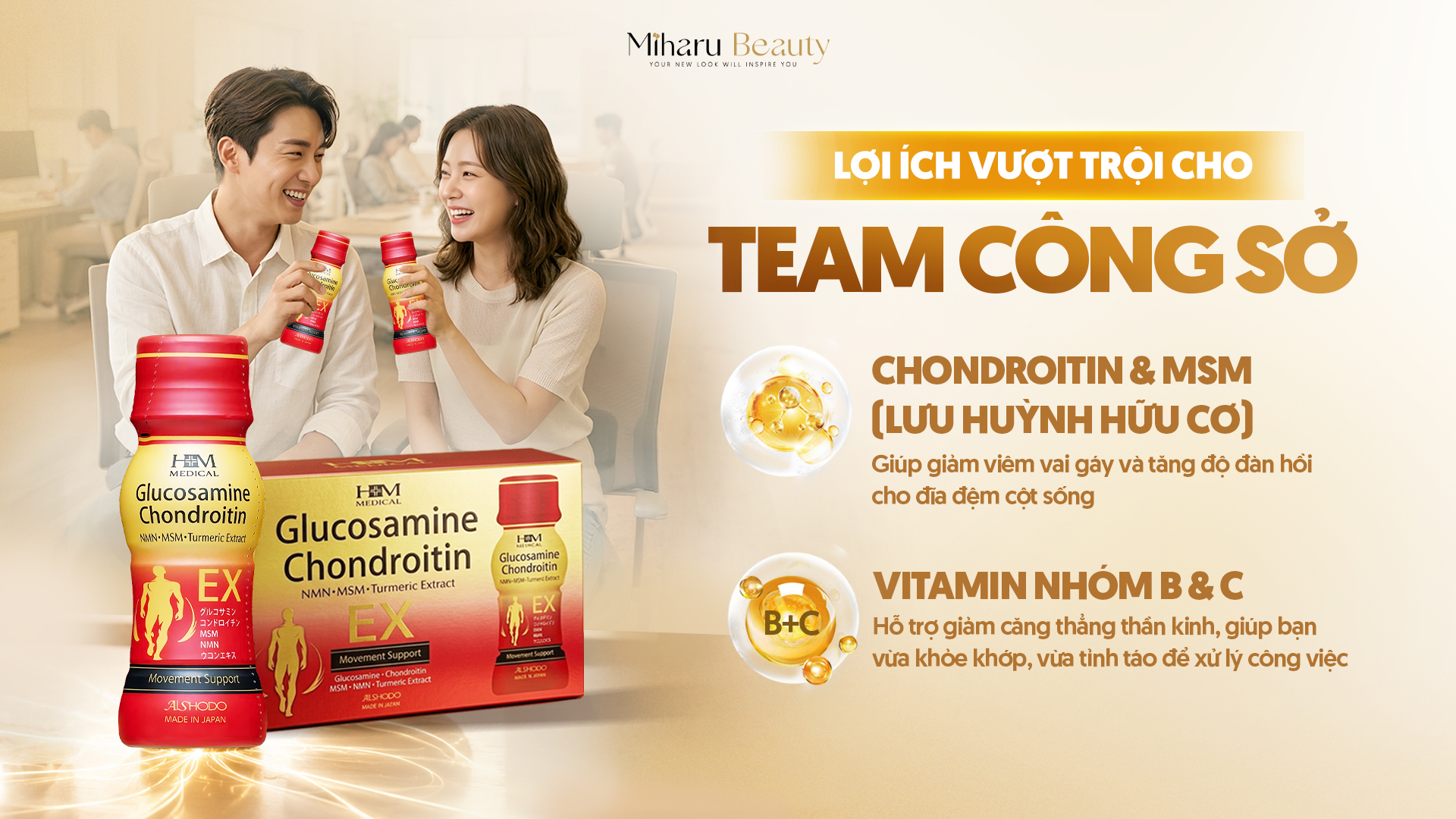 Lợi ích của Nước uống hỗ trợ giảm đau mỏi xương khớp Glucosamin 1600mg đối với dân công sở