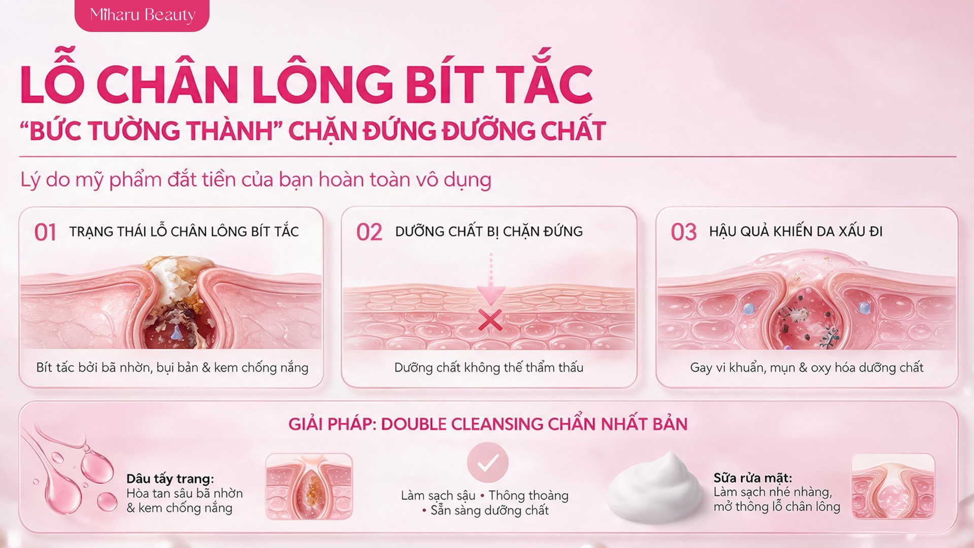 Lỗ chân lông bít tắc ảnh hưởng đến khả năng hấp thụ dưỡng chất của da